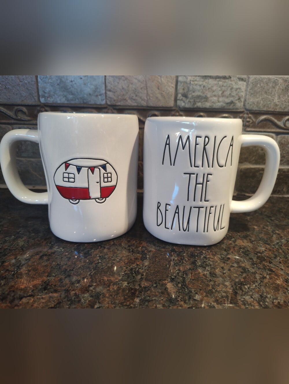 Rae Dunn Patriotic Camper Mugs, Set Of 2 Double Sided Mugs